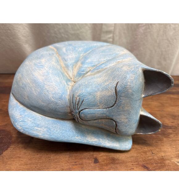Large Hand Carved Wooden Cat Hand Painted Door Stop Home Decor Folk Art Figurine - Picture 1 of 16